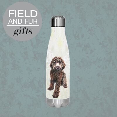 Douglas Chocolate, Labradoodle, insulated water bottle, keeps your drink Hot or Cold