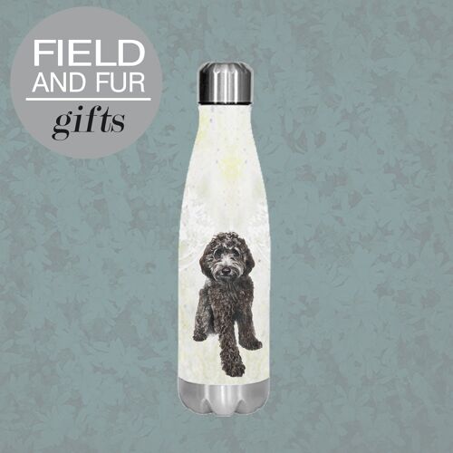 Doulgas Black, Labradoodle, insulated water bottle, keeps your drink Hot or Cold
