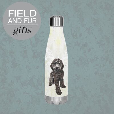 Doulgas Black, Labradoodle, insulated water bottle, keeps your drink Hot or Cold
