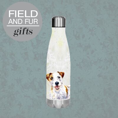 Harvey, Jack Russell Terrier, botella de agua aislada, mantiene su bebida caliente o fría