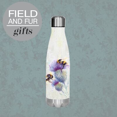 Bees on Thistle, insulated water bottle, keeps your drink Hot or Cold