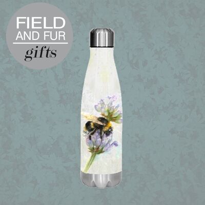 Bee on French Lavender, bottiglia d'acqua isolata, mantiene la tua bevanda calda o fredda