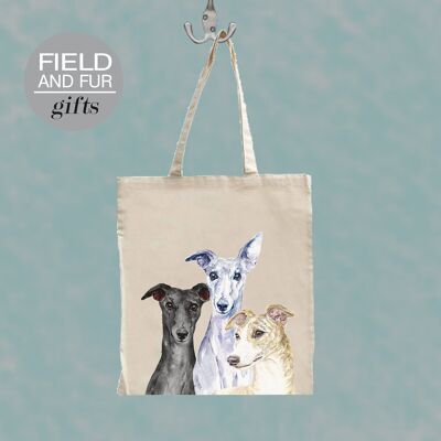 3 Whippet, Whippets / Greyhound Tote Shopping Bag