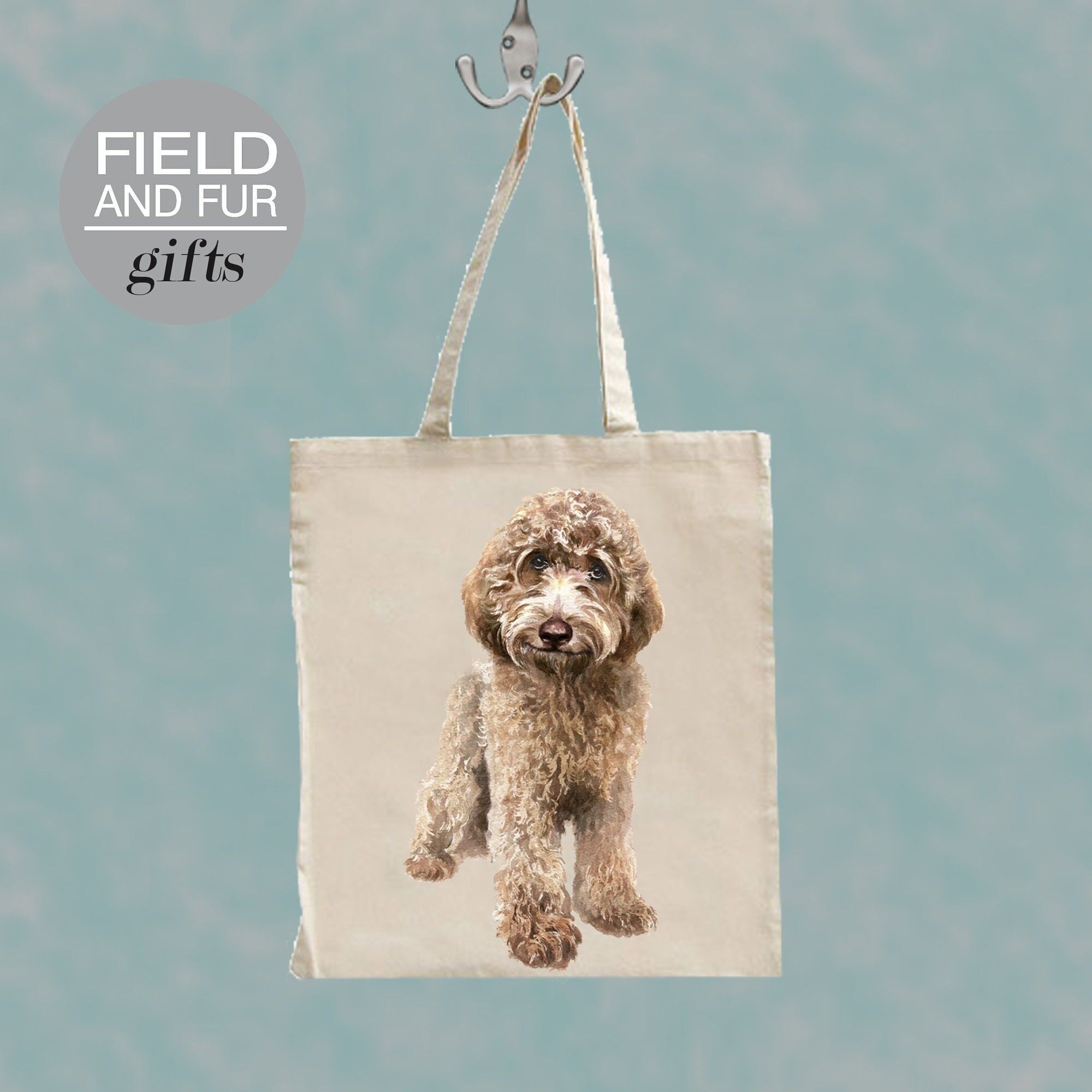 Doulgas, bolsa de compras tote Labradoodle color canela