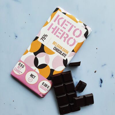 KETO-HERO® 75% Dark Belgian Chocolate 12 x 100g