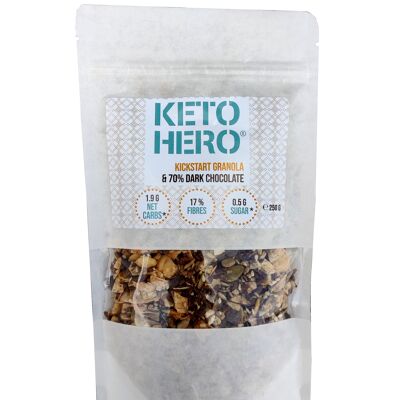 KETO-HERO® Kickstart Granola + 20 % de gotas de chocolate negro belga 12 x 250 g