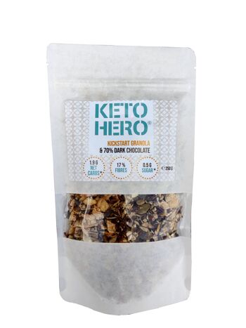 KETO-HERO® Kickstart Granola + 20% de gouttes de chocolat noir belge 12 x 250g 1