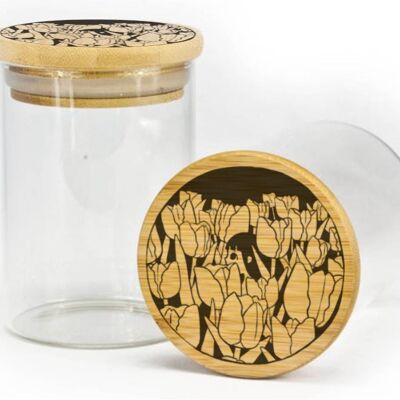 Glass Jar - "Garden" Engraved Bamboo Lid - KOYO