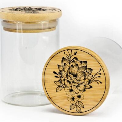 Glass Jar - "Flower" Engraved Bamboo Lid - YASSEN