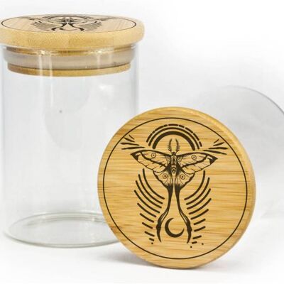 Glass Jar - "Luna Moth" Engraved Bamboo Lid - YASSEN