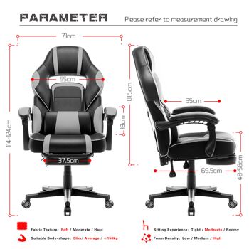 IWMH Rally Gaming Racing Chair Cuir avec repose-pieds rétractable GRIS 5