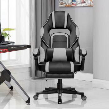 IWMH Rally Gaming Racing Chair Cuir avec repose-pieds rétractable GRIS 8