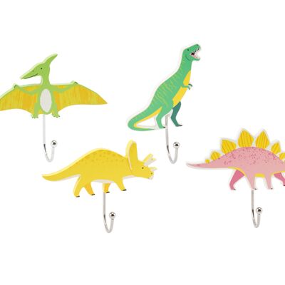 4 Assorted Mini Dinosaur Metal Hooks