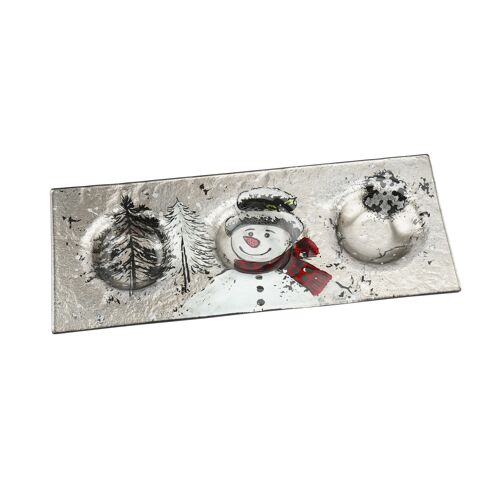 Snowman Glass 3 x Tea Light Plate