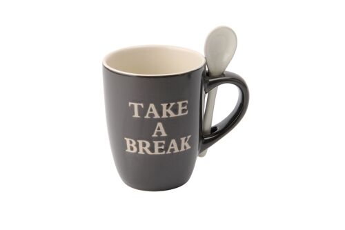 Charcoal 'Take a Break' Mug and Spoon Set