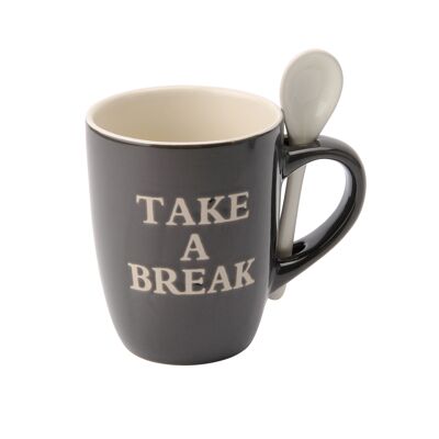 Charcoal 'Take a Break' Mug and Spoon Set