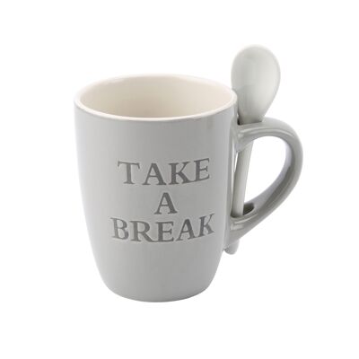 Grey 'Take a Break' Mug and Spoon Set