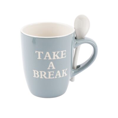 Teal 'Take a Break' Mug and Spoon Set