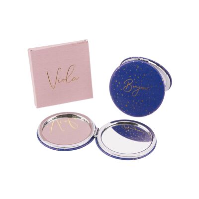 Navy 'Bonjour' Compact Mirror