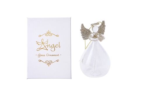 Glass Golden Heart Hanging Angel with Feather