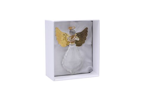 Glass Golden Heart Hanging Angel with Metal Wings