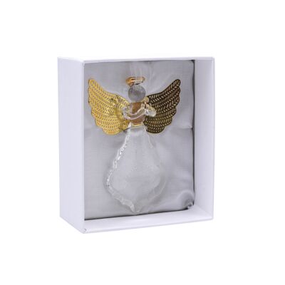 Glass Golden Heart Hanging Angel with Metal Wings