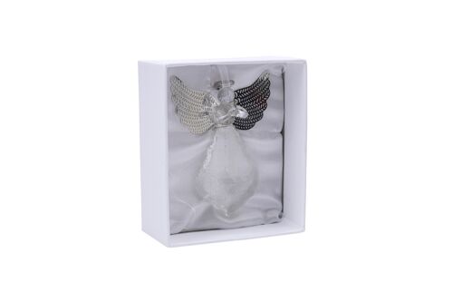 Glass Silver Heart Hanging Angel with Metal Wings