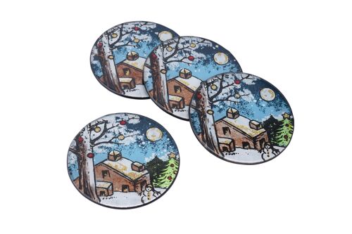 Christmas Cabin Set Of 4 Glass Coasters