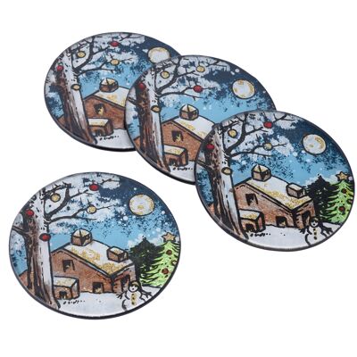 Christmas Cabin Set Of 4 Glass Coasters