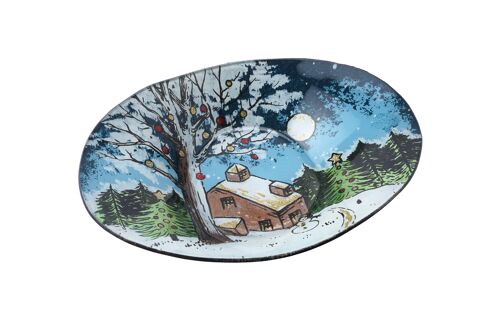 Christmas Cabin Glass Large Oval Bowl