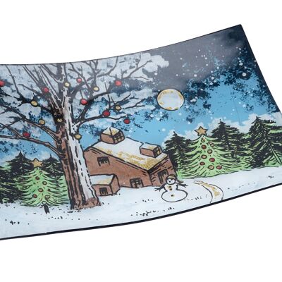 Christmas Cabin Glass Large Rectangular Dish