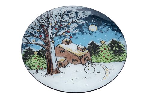 Christmas Cabin Glass Large Plate