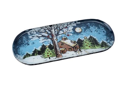 Christmas Cabin Glass Oval Plate