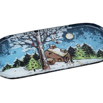 Christmas Cabin Glass Oval Plate
