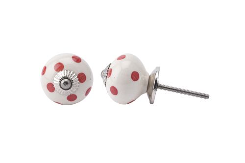 White With Red Spot Ceramic Drawer Pull