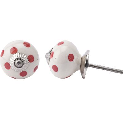 White With Red Spot Ceramic Drawer Pull