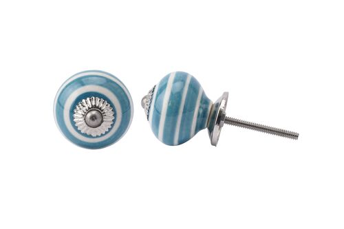 Blue and White Striped Ceramic Drawer Pull