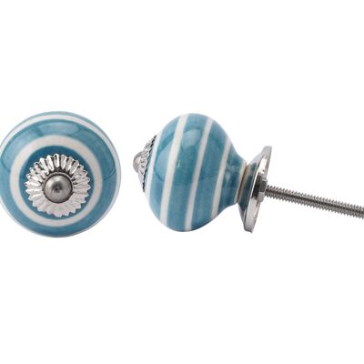 Blue and White Striped Ceramic Drawer Pull