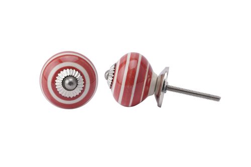 Red and White Striped Ceramic Drawer Pull