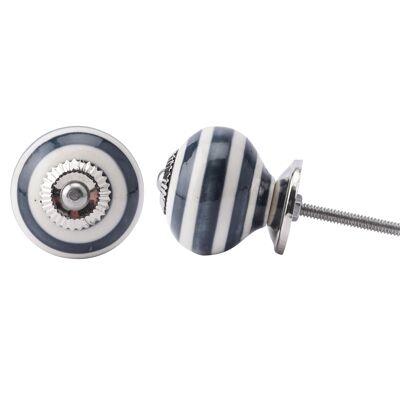 Grey and White Striped Ceramic Drawer Pull