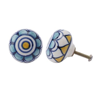 Blue & Yellow Flower Ceramic Drawer Pull