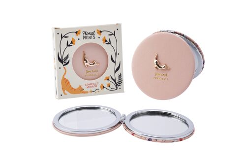Floral Prints Look Purrfect' Pink Compact Mirror