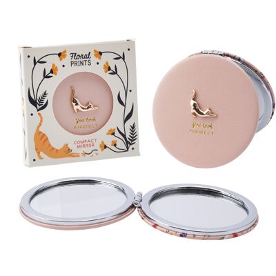 Floral Prints Look Purrfect' Pink Compact Mirror