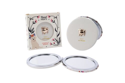 Floral Prints 'Pugs and Kisses' Compact Mirror