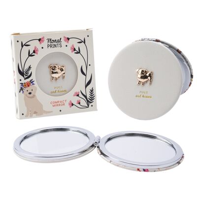 Floral Prints 'Pugs and Kisses' Compact Mirror