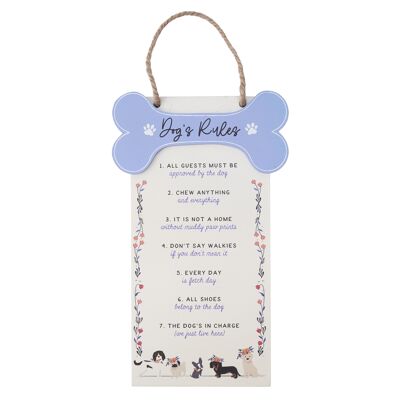 Floral Prints Dog's Rules Hanging Sign