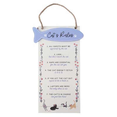 Floral Prints Cat's Rules Hanging Sign