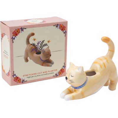 Floral Prints Stretching Cat Mini Planter