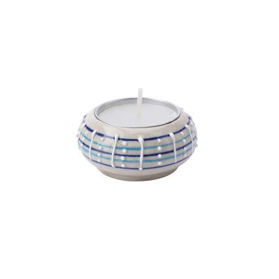 Ceramic Blue Striped and Dotted Tealight Holder