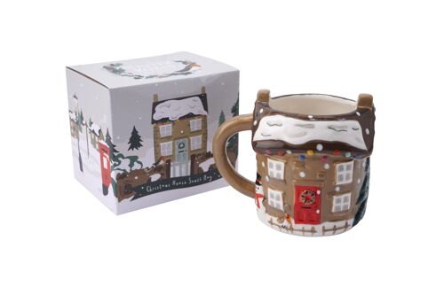 Winter Robin Christmas House Snack Mug